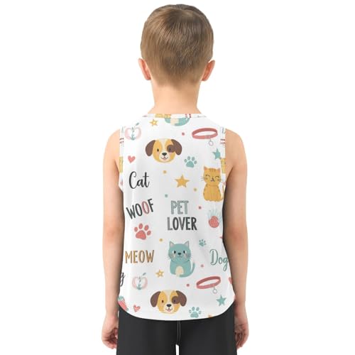 J JOYSAY Cartoon Cat Dog Paw Boys Tank Top Sleeveless Muscle Shirts Quick Dry Active Sport Workout Kids T-Shirts 3-15T3