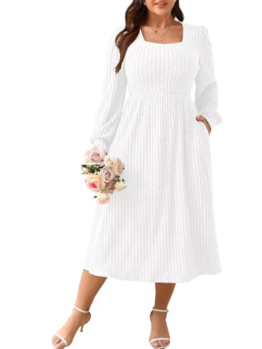 BELAROI Plus Size Dresses for Curvy Women Maxi Sweater Dress Long Sleeve Midi Fall Winter Outfits Lighweight Square Neck