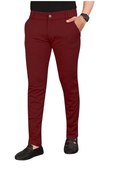 Image of VIJETA Garments for Men Lycra Blend Formal Trousers ? Smart Fit Office Wear Pants with Elastic Waistband & Zip Fly