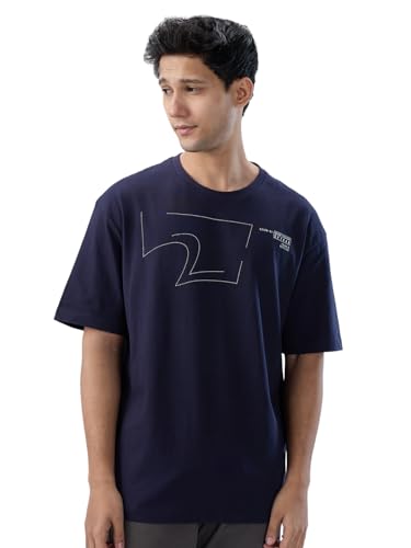 Image of Spykar Men's Oversized Round Neck Half Sleeve Solid Casual T-Shirt