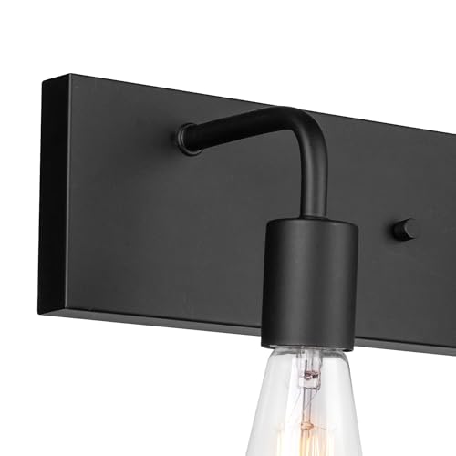 Image of GLOBE Electric 63000057 3-Piece All-in-One Bathroom Set, Matte Black, 15 inch 2-Light Vanity Light, Clear Glass Shades, Toilet Paper Holder, Towel Ring, Bathroom Lights Over Mirror, Powder Room Lighting