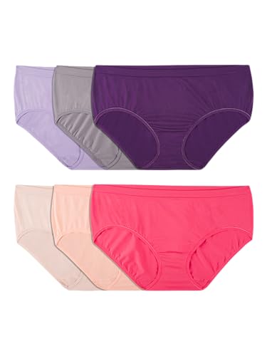 Fruit of the Loom Women's No Show Seamless Underwear, Amazing Stretch & No Panty Lines, Available in Plus Size, Low Rise Brief-6 Pack-Colors May Vary, 6
