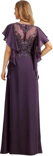 Lace Appliquess Mother of The Bride Dresses for Wedding Long Ruffles Short Sleeve Chiffon Formal Evening Gowns3