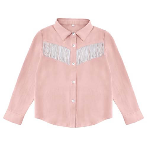 Image of Girls Fringe Shirt Sleeveless Button Down Western Cowgirl Tassel Trim Casual Blouse Shirt Top 4-13Y