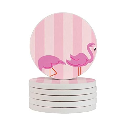 Huimin Flamingo Drink Cup Mat 2 Pcs coaster Set,Round Diatomite Coaster, Table Decoration Mats For Coffee Table Decor-10cm(3.93inch) Diameter Cover
