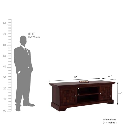 Image of Solid Wood TV Unit for Living Room 55 Inch Furniture - Wooden TV Unit with Storage Cabinet with 2 Door, 2 Shelves Wooden TV Cabinet for Living Room - Fits up to 55-Inch TV (Adrian)