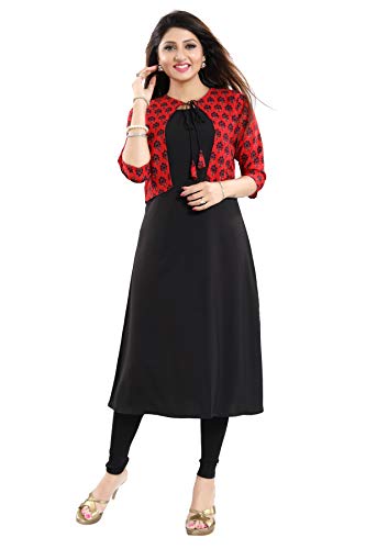 Image of Women's Crepe Printed A-line Kurti(ALC4045ZB Black Small)