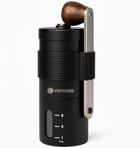 Kaffeemühle Manuell mit Keramikmahlwerk | Kompakte Handkaffeemühle mit stufenloser-Mahlgradeinstellung | manuelle Espressomühle mit Holzgriff für Zu Hause oder unterwegs