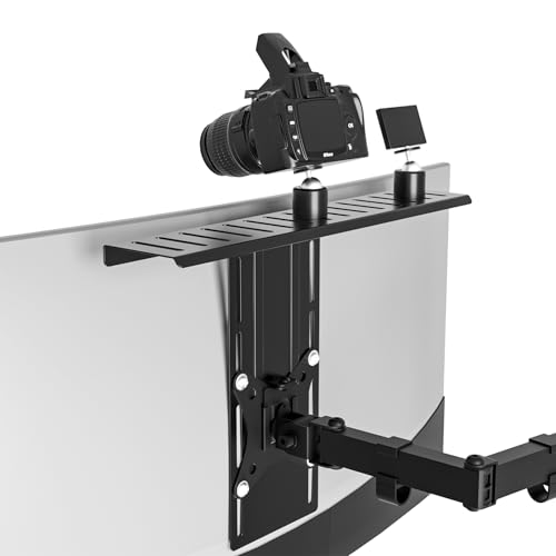 16 inch VESA Monitor Mount Shelf for Streaming - Holds Cameras, Webcams, Microphones & Lights,...