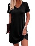 Litherday Nachthemd Damen Kurzarm Schlafshirt V Ausschnitt Kurz Sommer Sexy Spitze Nachtkleid Sleepshirt