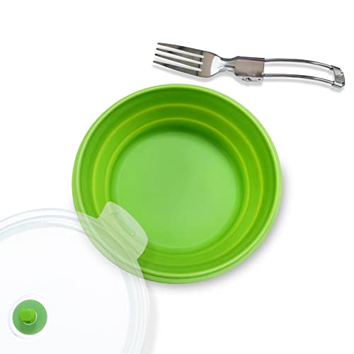 Findworld Collapsible Camping Bowl With Lid Stainless Steel Fork-Silicone Foldable Travel Bowl-Expandable Reusable Portable Bowl-Microwave And Fridge Storage Bowl For Travel, Outdoor Sports 41 Oz #TOP3