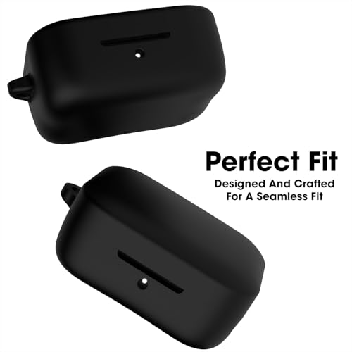 Image of Sounce Earphone Case Cover for Boat Airdopes 800 TWS Soft Silicone Skin Case Cover Shock Absorbing Protective Case with Keychain [Front LED Visible] - Black