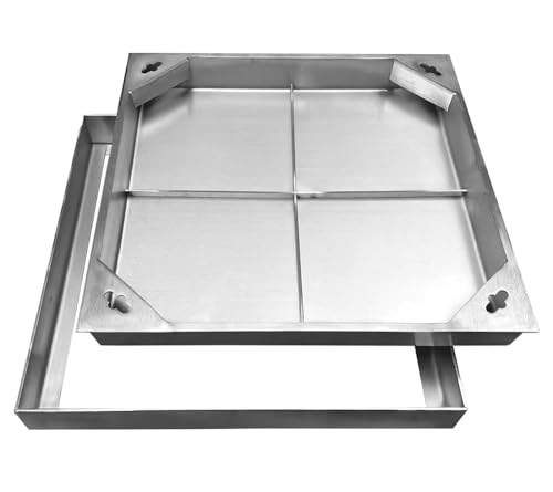 Natotela Schachtabdeckung Edelstahl V2A Außenmaß 400 x 400 x 60 mm Schachtdeckel mit Rahmen Auspflasterbar Befliesbar Kanaldeckel für Innen-/Außenbereich Flächenbündig Robust Rostfrei EN 124 A15
