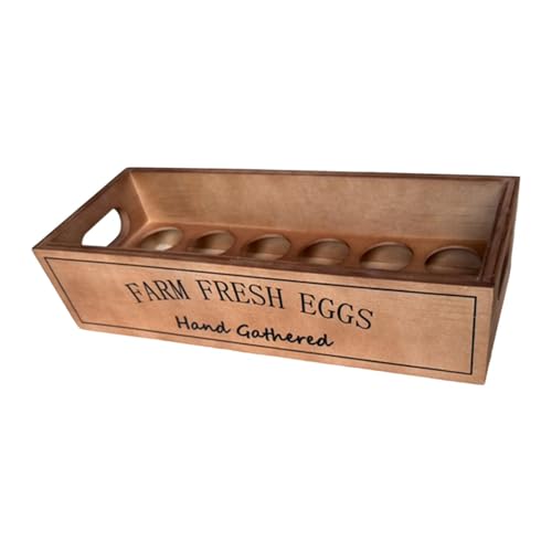 Ronyme Porte-Œufs en Bois Massif 12 Places, Boîte à Œufs avec Poignée Intégrée et Compartiments Individuels, Empilable, pour Cuisine, Réfrigérateur,...