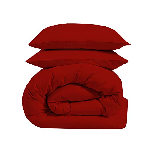 Duvet Cover Microfiber Light Weight Bed Comforter Cover Set-Zipper Closure Style (1 Cover & 2 Pillow Cover) King Duvet Cover Set - Burgundy Solid-image-0