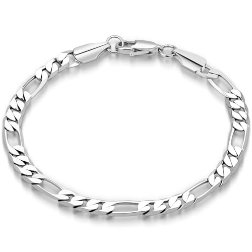 LuxGoth Stainless Steel Diamond-Cut Figaro Bracelet