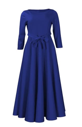 Image of Hostoyo Women Plus Size Formal A Line Maxi Dress Self Tie Waist with Pockets Elegant Round Neck Swing Long Dresses