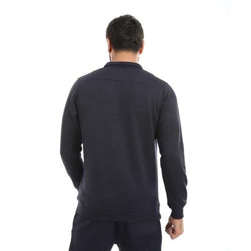 Andora Long Sleeves Half Zipper Closure Self patterned Sweatshirt-Navy-3XL