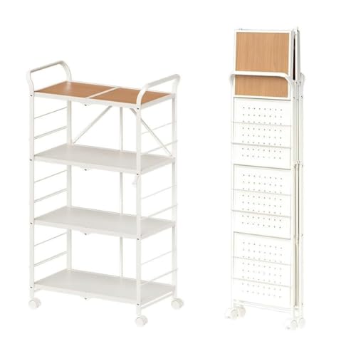 DANNMPX Carrito Organizador Carrito De Almacenamiento Cocina Plegable con 4 Ruedas Giratorias Carros Utilitarios Carro Asas para Sala Estar Cocina(4 Tier)