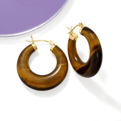 Image of Ross-Simons Round Gemstone Hoop Earrings in 14kt Gold 1 1 /8 inches