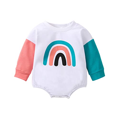 PANGHUBO Mono Seda Recién Nacido bebé niñas niños lindo dibujos animados Patchwork manga larga sudadera mono trajes ropa De Monitos (White, 6-9 Months)