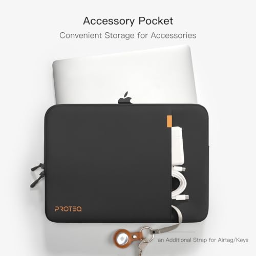 Image of Proteq 360 Laptop Sleeve Protective Cover - Onyx Black, 15.6 Inch | Compatible with HP,MacBook Air /Pro, Samsung,Dell,Lenovo,ASUS Laptop Safety Cover | with Accessory Pocket | Shockproof Laptop Sleeve