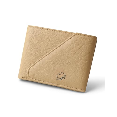 Image of VEMILIO Men's Vegan Leather Wallet for Men | Edge Cut Slim Bi-Fold Gents Purse | Stylish Wallet with Coin Pocket | 3 Card Slots | ID Window & 2 Currency Compartments (Beige)