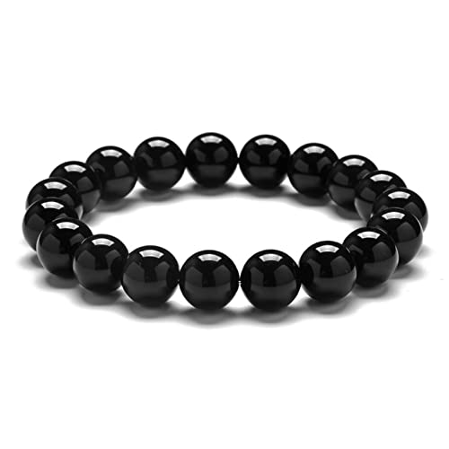 Pulsera de obsidiana natural de 10 mm de obsidiana negra hecha a mano pulsera de protección de piedra redonda de cuentas hombres y mujeres pulsera elástica Cover