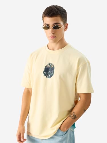 Image of The Souled Store Top Gun: Men and Boys Short Sleeves Round Neck Casual Streetwear Drop Shoulder Cotton Oversized T-Shirt White