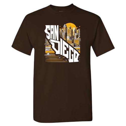 San Diego Hometown State Outline Mens T-Shirt for Baseball Fans (Brown Shirt L)