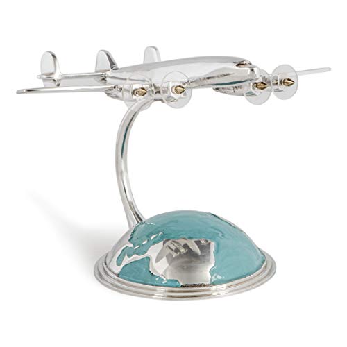 Authentic Models, Autour Du Monde Plane, Aircraft Desktop Home Decor - Highly Polished Silver & Blue