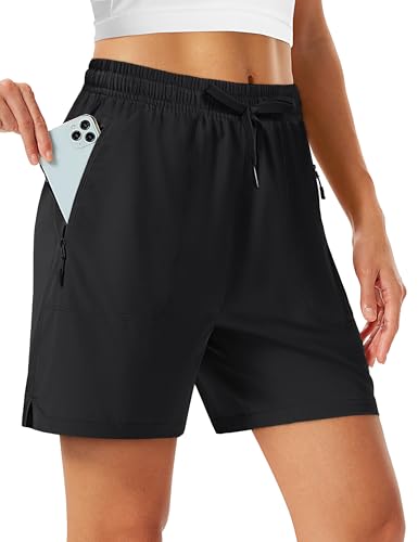 TACVASEN Women's 5' Hiking Shorts Quick Dry Water Resistant Golf Athletic Shorts Casual Summer Lightweight UPF 50+ Outdoor Zipper Pockets Black XL
