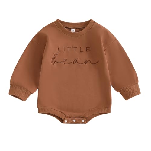 Image of GINEVSAL Little Bean Baby Outfit Infant Girl Boy Fall Clothes Little Peanut Embroidery Long Sleeve Romper Bodysuit Outfits
