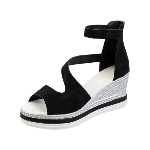 Sandales compensées noires taille 39 pour femme à bout ouvert