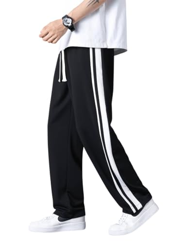 Image of Men's Casual Black and White Striped Track Pant