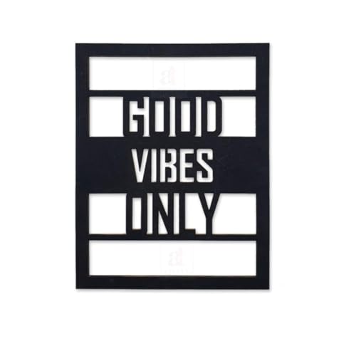 Image of STASH HOUSE Good Vibes Only MDF Wooden Wall Hanging | Motivational Quote Wall Decor for Living Room Bedroom Office | Black Laser Cut Wall Art (28 x 20 cm) (Rectangular)