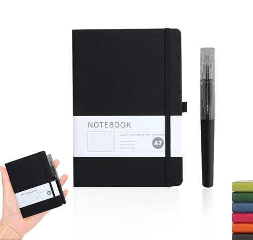 DomoJoy a7 pocket notebook with Pen Black Small Notebook PU leather mini Pocket Notepad for Work Diary Travel Study