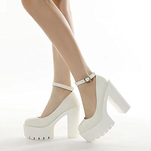 Image of Ulalaza Women Mary Jane Dress Pumps Lolita Shoes Cute Platform Gothic Double Ankle Strap Round Toe Chunky Heel Uniform Pumps Shoes Perfect for School Party Business Work Dance Date Night Club