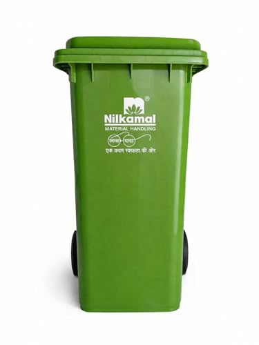 Image of Nilkamal Manual-Lift Garbage Waste Dustbin with Wheels (240 LTR, Green)