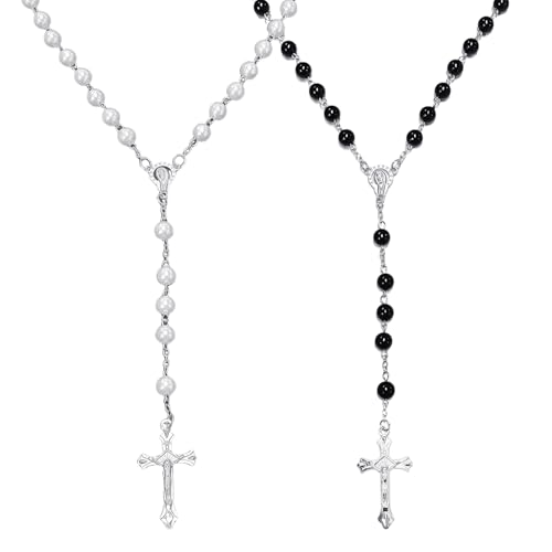 【Contenuto del prodotto】 Riceverai 2 collane con croce a sfera, in bianco e nero, adatte come regalo di gioielli di fede.