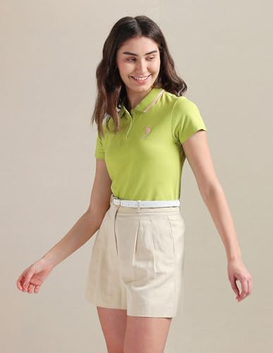 Image of U.S. Polo ASSN. Women Cotton Solid Regular Fit Polo Shirt