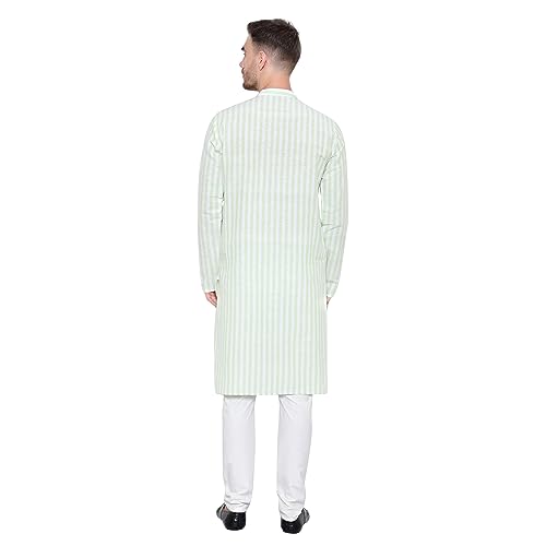 Image of LATEST CHIKAN Broad Striped Cotton Men's Long Kurtas
