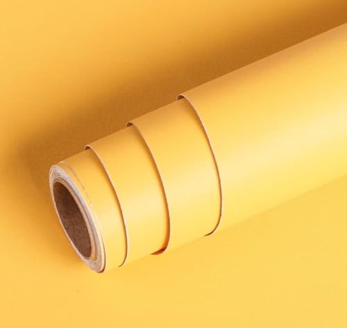 Image of Dark Yellow Solid Matt Peel and Stick Wallpaper Contact Paper Wallpaper Modern Self Adhesive Wallpaper Decorative Removable 16 x 60 Inch