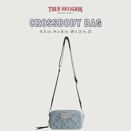 True Religion Women's Crossbody Bag, Mini Adjustable Shoulder Handbag Camera Purse with Studded Design, Denim2