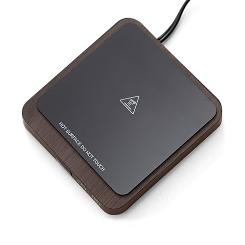 Coffee Mug Warmer, 20W Coffee Warmer for Desk, 5 Temperature Settings, Brown Wood Grain, Coffee Cup Warmer with Auto Shut Off, Candle Warmer Plate, for Beverage Milk Tea Hot Chocolate