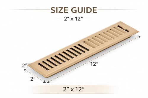 Image of 2 inch x 12 inch Brown Floor Register 2 Way - Stamped Face Steel Vent Cover, HVAC Floor Grille for AC Heat, Fits 2x12 Duct Opening, Heavy Duty Metal Register