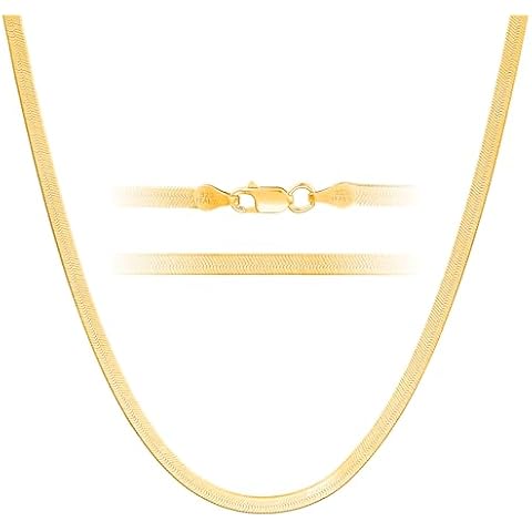 KISPER Solid 925 Sterling Silver 24k Gold Plated Herringbone Necklace for Women & Men, Italian Diamond-Cut 3mm Snake Chain Necklace, Made in Italy, 16 Inches Cover