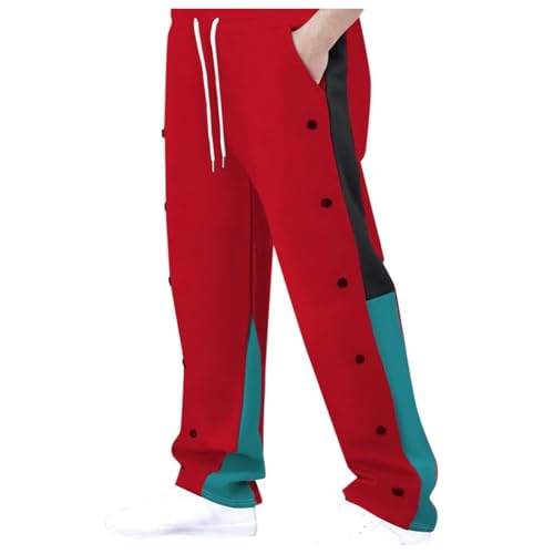 Tobysper Pantalones de chándal para hombre, pantalones de ocio laterales con cierre de velcro lateral, botón a presión, ropa deportiva, pantalones de rehabilitación con bolsillos, pantalones