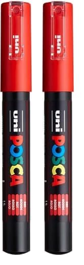 Posca Marker 1M in Red, Posca Pens for Art Supplies, School Supplies, Rock Art, Fabric Paint, Fabric Markers, Paint Pen, Art Markers, Posca Paint Markers (Pack of 2)