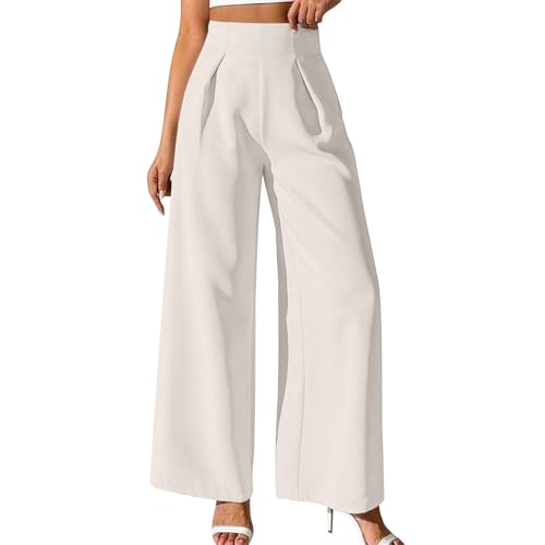 Women's Wide Leg Dress Pants High Waisted Straight Leg Business Slacks Work Pants Casual Ruched Solid Trousers3